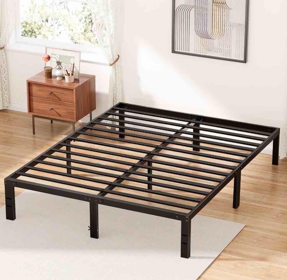 ZUNMOS 14 Inches Queen Bed Frame, Heavy Duty Metal Platform with Storage Space Under Frame, No Box Spring Needed Queen Size Bed Frame, Black