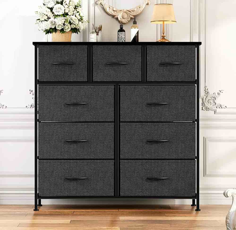 ZUNMOS 9 Drawer Fabric Dresser for Bedroom, Chest of Drawer Organizer Storage Cabinet for Closet, Entryway, Black