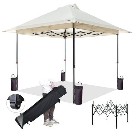 FUNDANGO 10x10ft Pop-up Canopy Tent UPF50+ Sun Shade for Outdoor Events Parties & Camping - Includes Wheeled Case Khaki