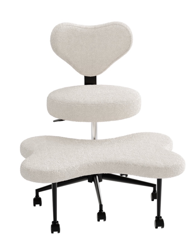 Pinmoco Ergonomic Cross Legged Swivel Chair, Adjustable Height and Teddy Fabric, Meditation& ADHD Chair with Back Support, Home and Office, Off White