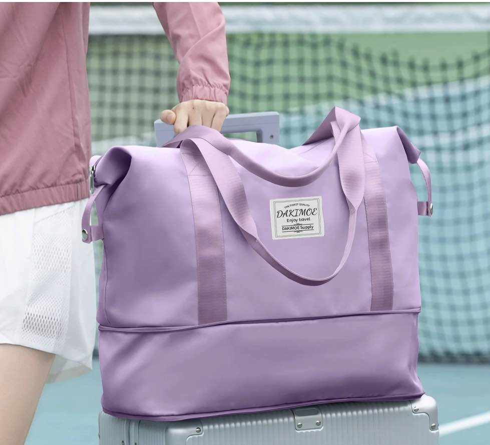 DAKIMOE Weekender Bags for Women  Travel Bag Carry on Gym Bag  Travel Duffle Bag with Wet Dry Pocket/Front Phone Pocket/Trolley Sleeve Pocket  Purple