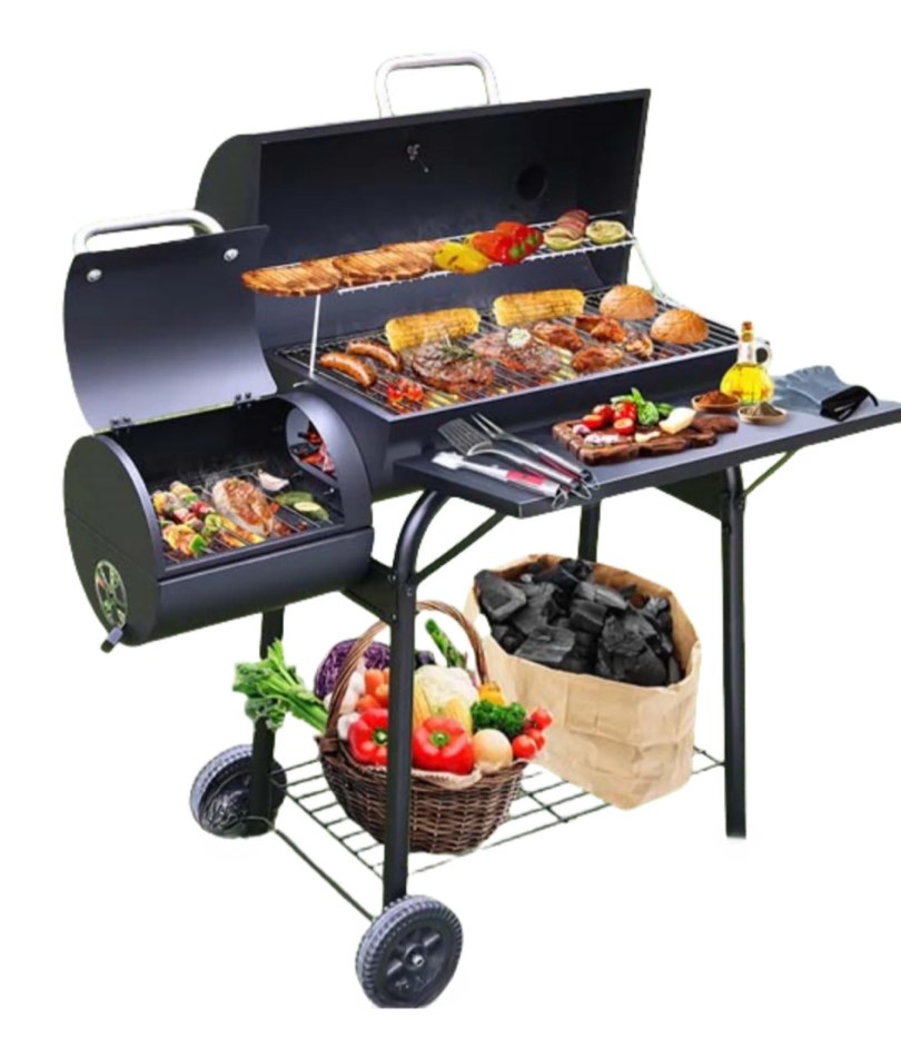 Charcoal Offset Smoker Grill - Family-Size 4-6 Person BBQ with Temperature Control & Portable Wheels