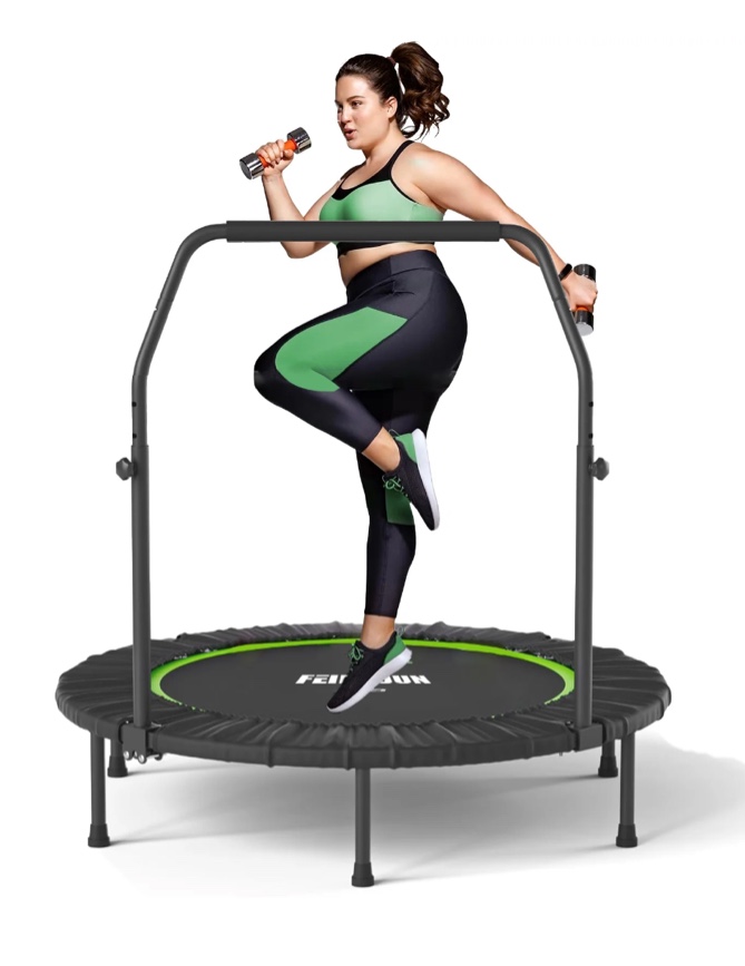 48" Foldable Mini Trampoline Max Load 450lbs, Fitness Rebounder with Adjustable Foam Handle, Exercise Trampoline for Adults/Kids Indoor/Garden Workout