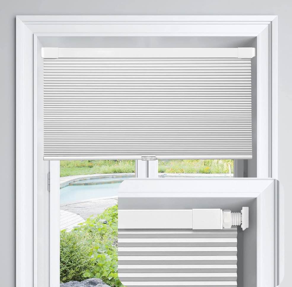 LazBlinds Cordless Cellular Shades, No Tools No Drill Blackout Honeycomb Shades Pleated Blinds for Windows, 30" W x 64" H , Silver White