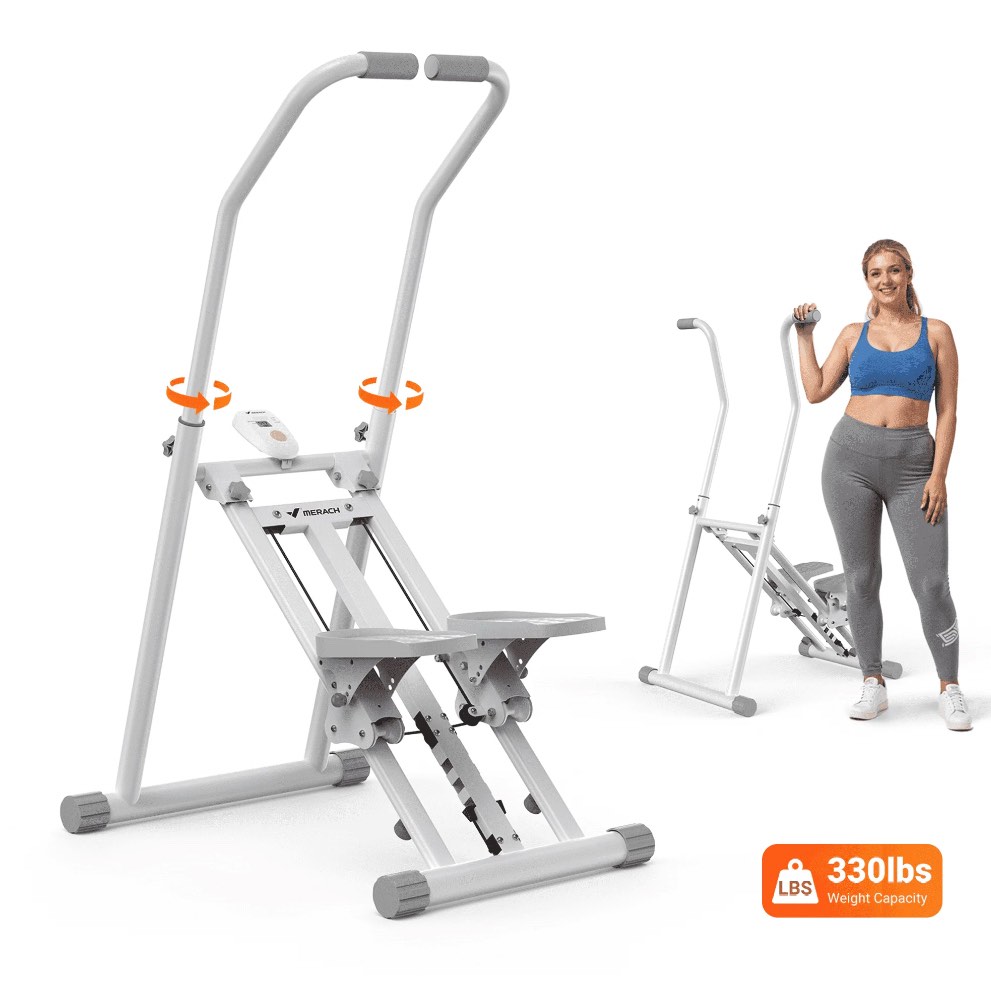 MERACH Stair Stepper Exercise Machine, 3 Resistance Levels Compact Home Workout Step Machine with Adjustable Handlebar