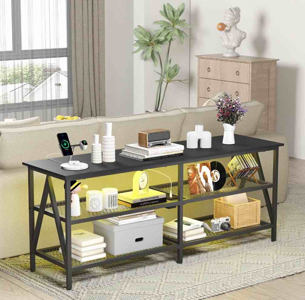 Behost TV Stand for 65 inch TV, TV Cabinet with 20 Colors LED Lights for Living Room,Black