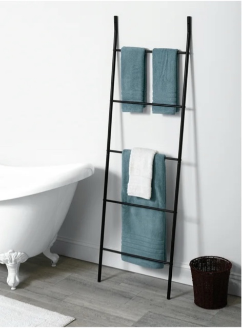 Zenna Home Leaning Towel Ladder, Linen and Towel Rack, 5 Tier, Rust Resistant, Matte Black