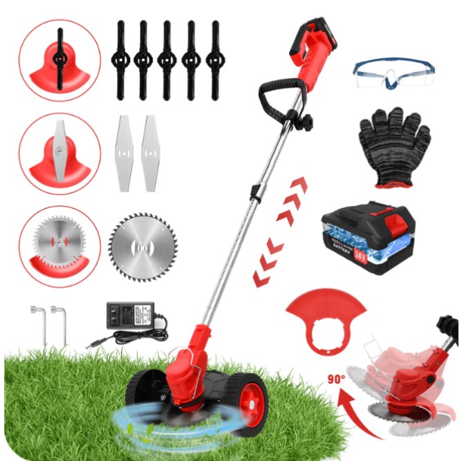 Electric Cordless Grass Trimmer, Cordless Weed Eaters Wacker, 24V 650W Battery Operated Weedeaters, Weed Lawn Edger Eater, Electric Grass Cuting Machine with Wheels for Garden Use