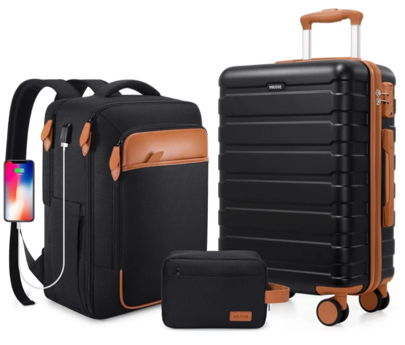 MIUSSE Carry on Luggage Set 3 Piece Hard Shell Luggage Sets with Spinner Wheels TSA Lock Carry on with Backpack Set