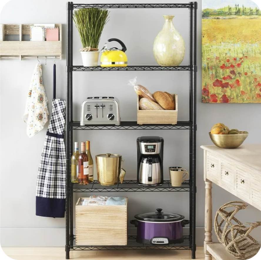 Qunler 5-Tier Storage Shelf Unit, 72"H x 36"L x 14"W Metal Wire Shelving Rack for Kitchen Garage Living Room, Adjustable Layer Height, 750lbs Capacity, Black