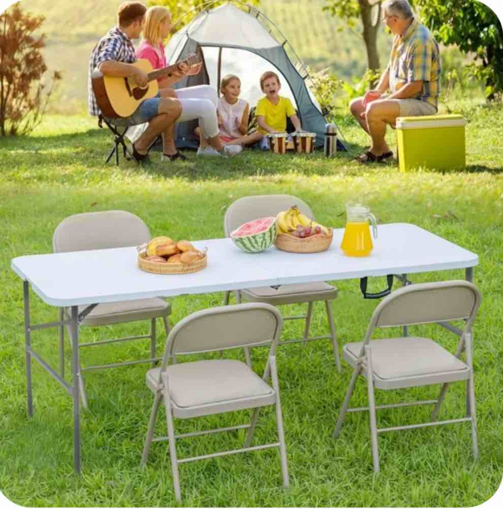 edx Folding Table, Outdoor Indoor Heavy Duty Portable with Carrying Handle for Camping, White,23.62"W x 48.03"D x 29.13"H