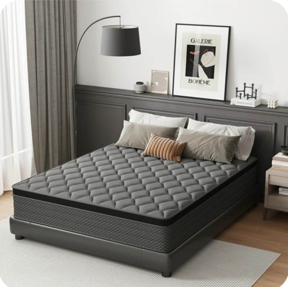 Mocangtu 12" Queen Hybrid Mattress in a Box, Gel Memory Foam with Individually Wrapped Pocket Coils, Medium Firm, Pressure Relief, Cooling Sleep Support