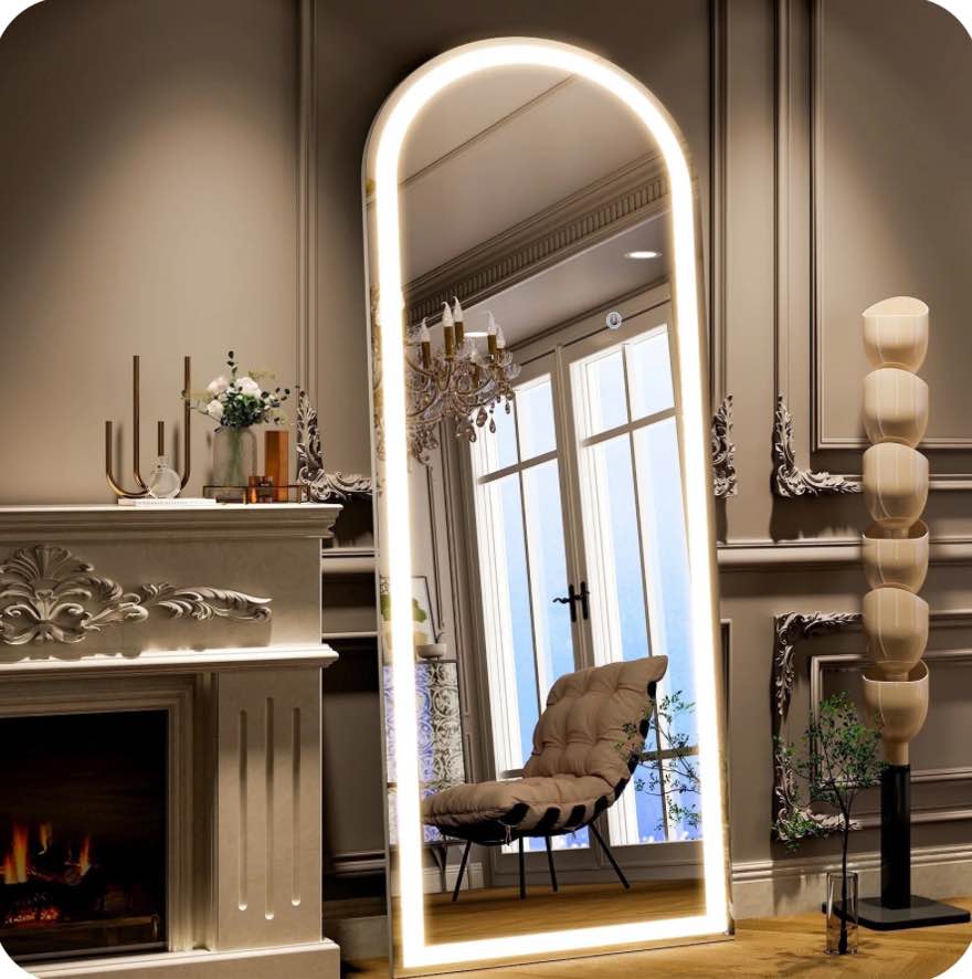 BEAUTYPEAK 68" x 26" LED Arched Full Length Mirror Standing Floor Mirror,White
