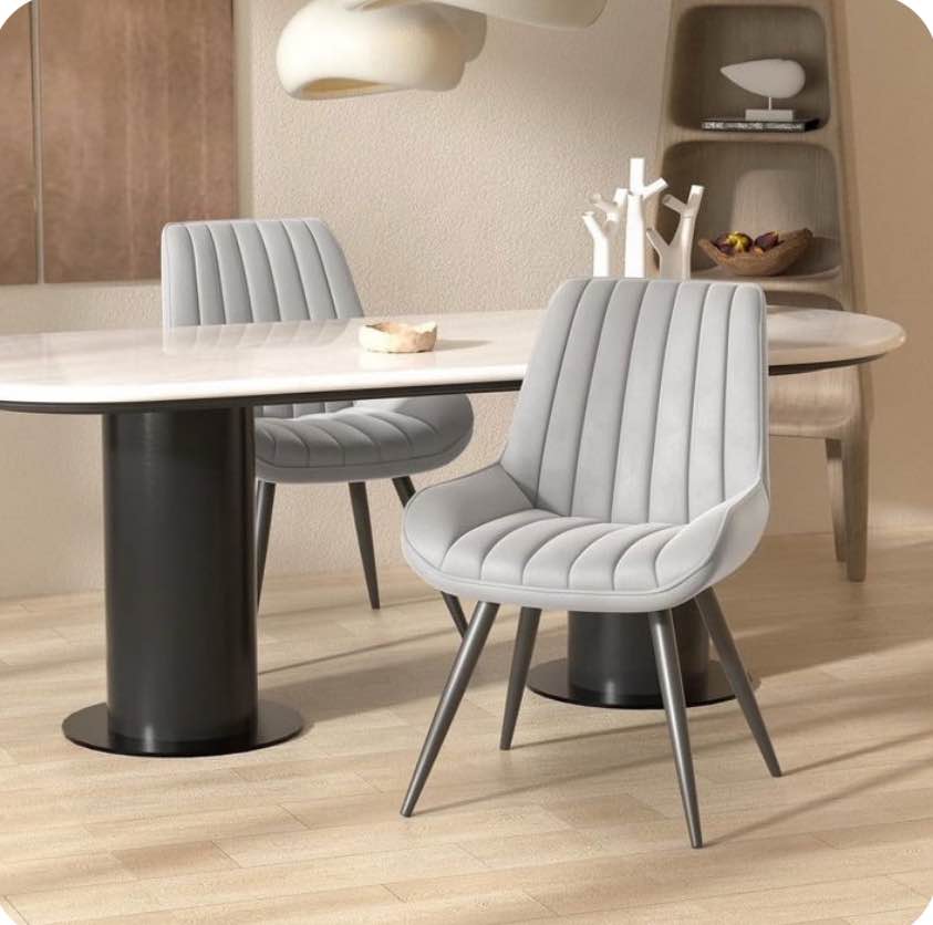 Hawsaiy Modern Upholstered Dining Chairs Set of 2, Comfy Kitchen Side Chairs with Thick Cushions & Metal Legs, Gray