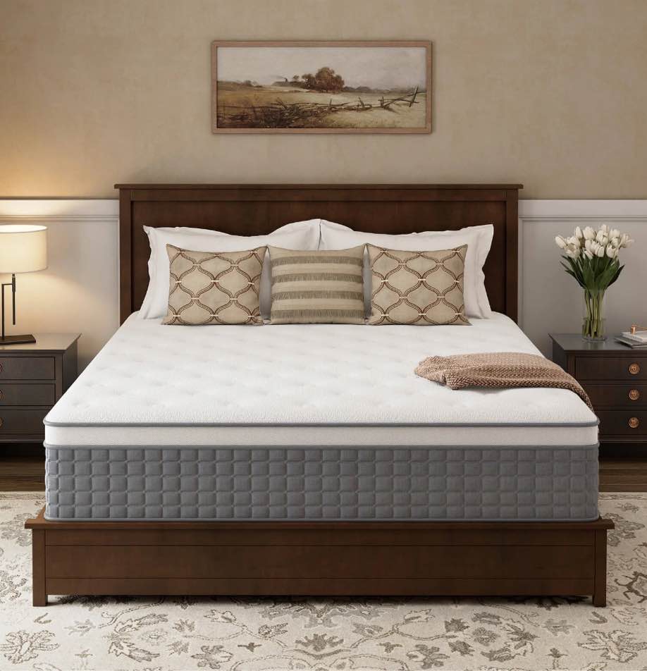 GREOO Queen Size Mattress in a Box 12" Hybrid Cooling Gel Memory Foam with Individually Pocket Coils Firm Pressure Relief CertiPUR-US