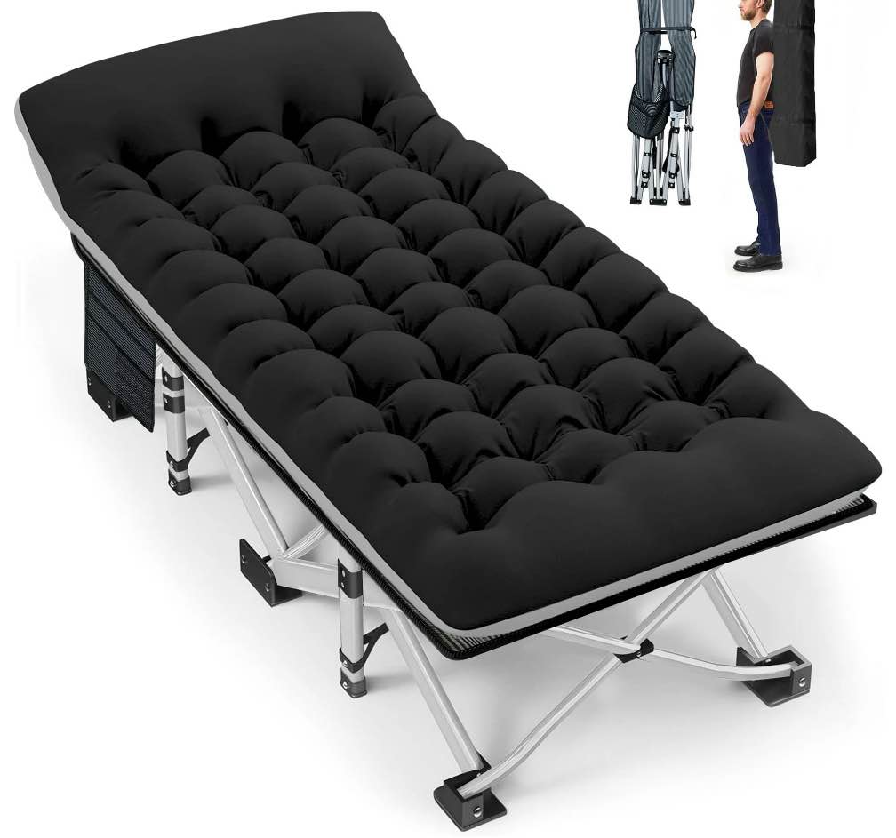 GVDV Folding Camping Cot with 2 Sided Comfort Mattress, 1200D Double Layer Oxford Folding Bed, Portable Sleeping Bed for Camp Office Nap Beach Travel