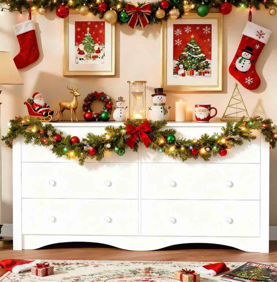 Homall 6 Drawer Double Dresser Equipped with an Anti-Toppling Device, Modern Wood Chest of Drawer for Living Room Bedroom,White