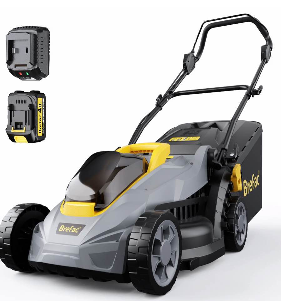 Brefac 20V 13'' Cordless Lawn Mower, Multi-Functional Grass Cutter with 4.0Ah Battery, 5 Adjustable Height Settings, Durable Manganese Steel Blades, Easy to Use for Small Lawn
