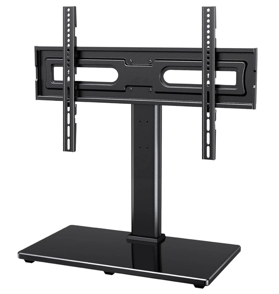 MountFTV Universal Table Top TV Stand for 32-80" Flat Screen TVs with 9 Height Adjustable,Universal Tabletop tv stand with Alloy Steel Glass Base, Max 600x400mm, Holds up to 110 lbs