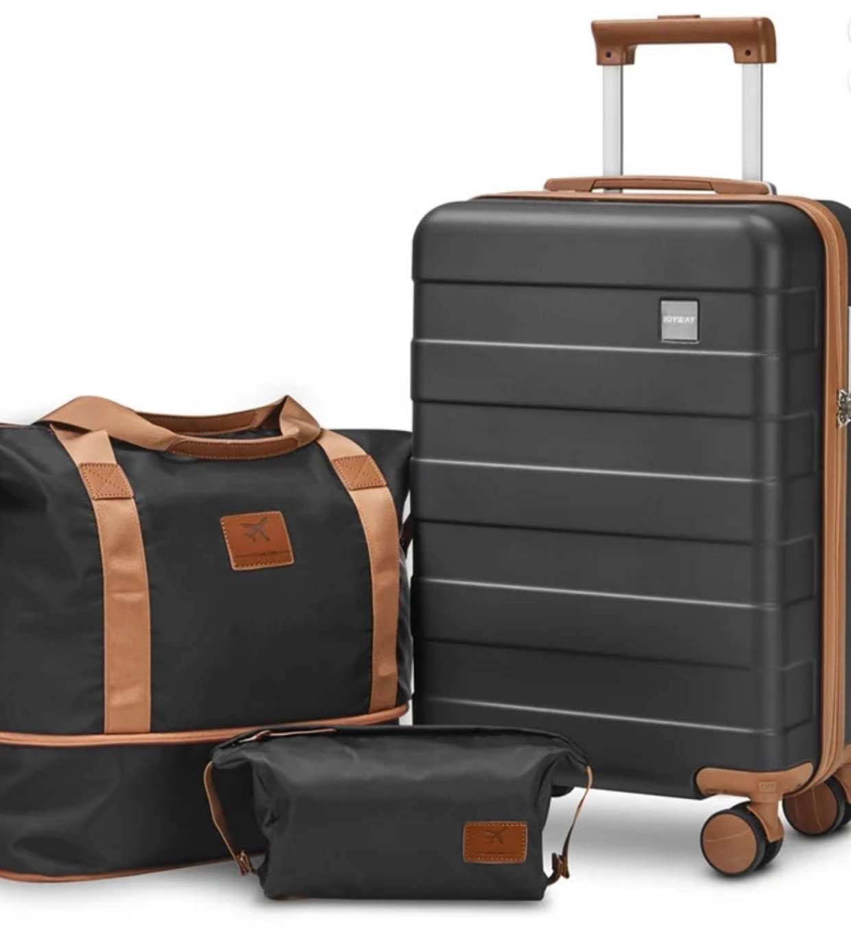 Joyway 3-Piece Luggage Set 20-Inch Carry-On Suitcase with Spinner Wheels TSA Lock Travel Duffel Bag and Toiletry Bag Hardside Lightweight Luggage Black