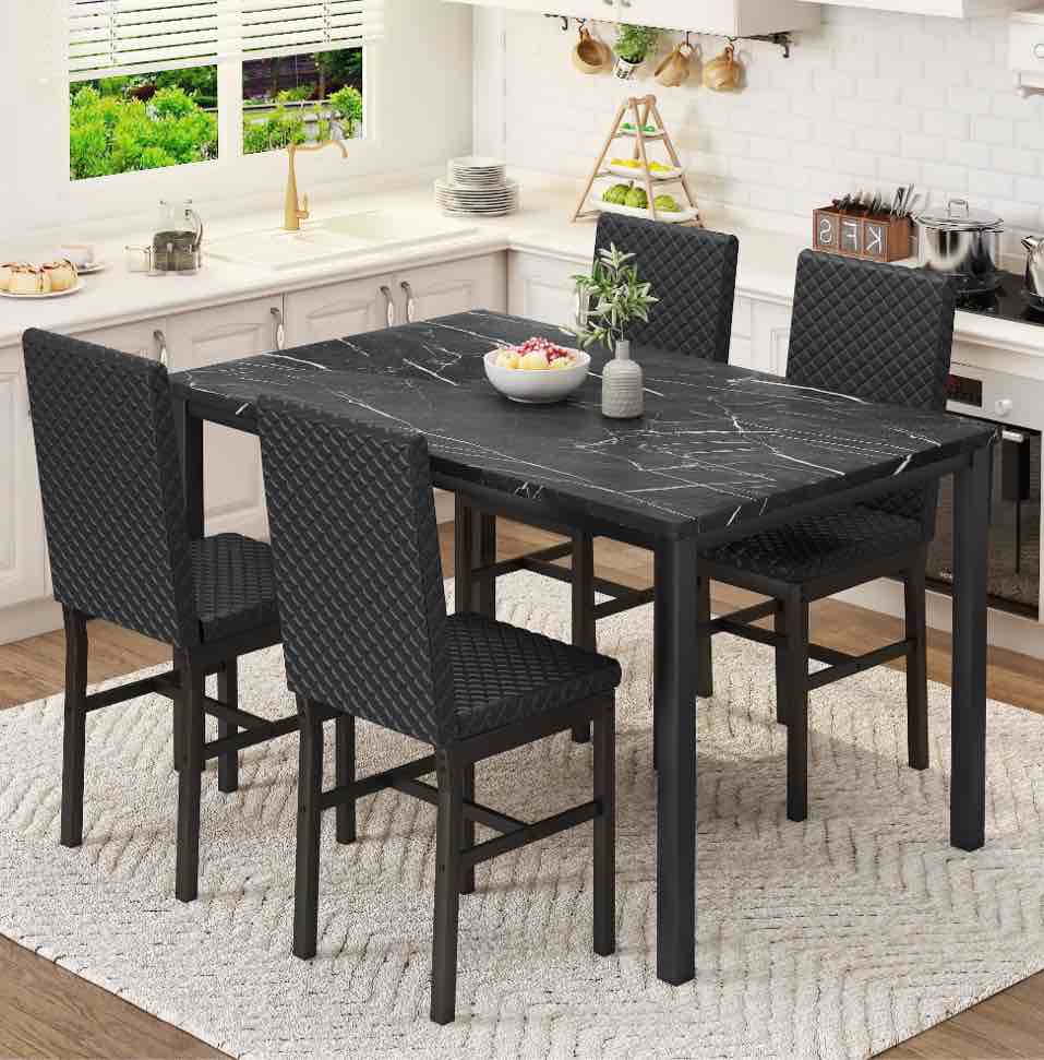 Recaceik 5 Piece Modern MDF Dining Table Set, Black