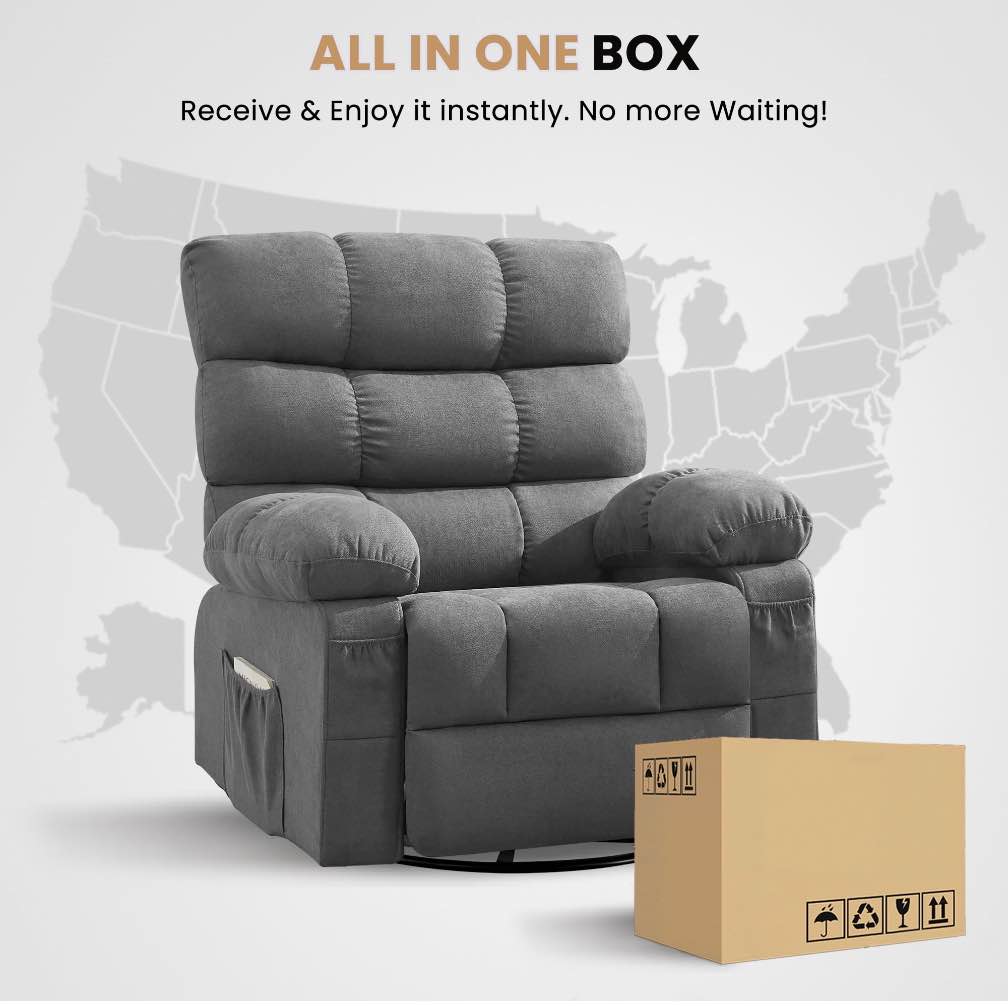 JONPONY Swivel Rocker Recliner Chair, Ergonomic Lounge Chair for Living Room,Small Spaces with Rocking Function,360° Swivel,Side Pocket,Black