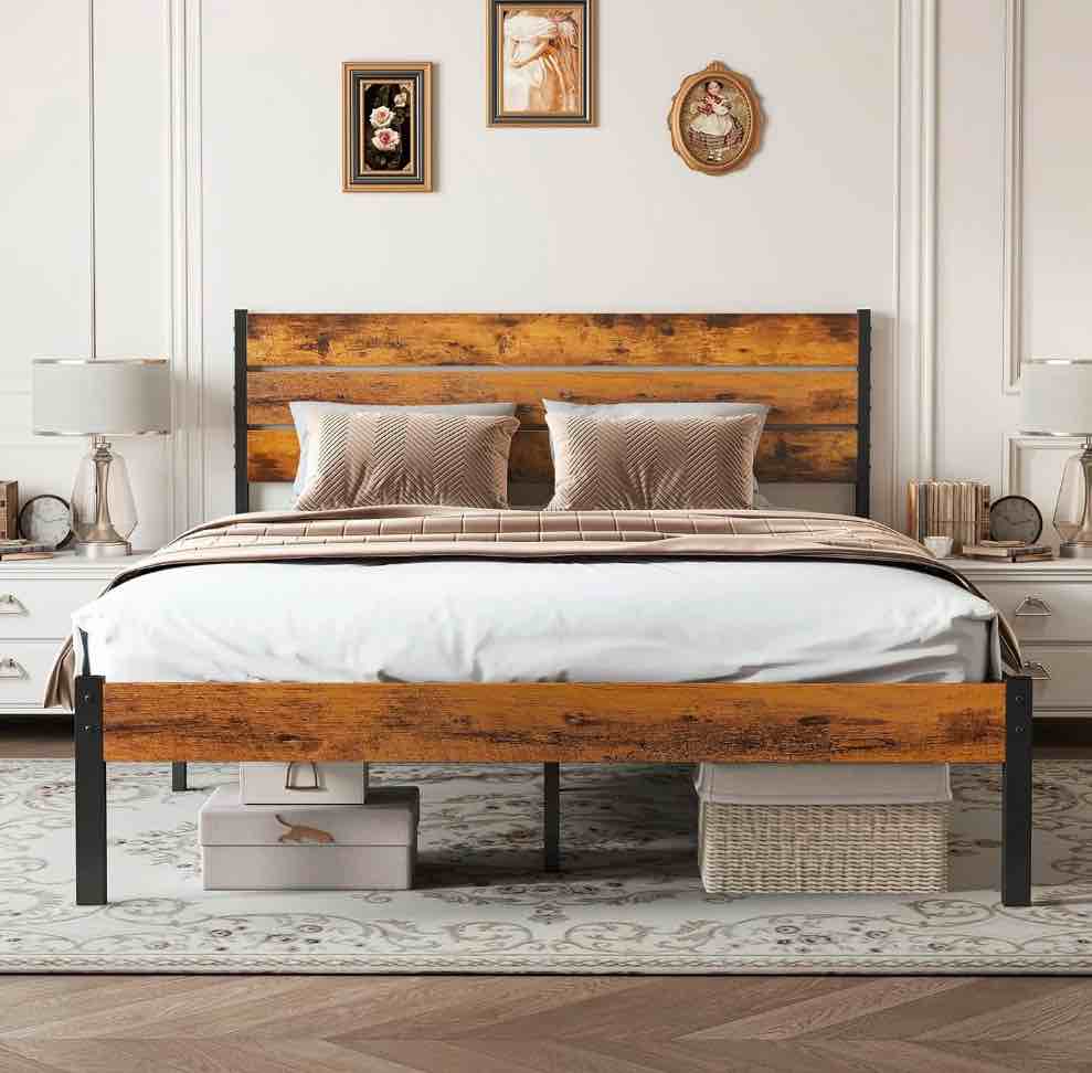 CONCETTA Full Size Bed Frame with Headboard, Solid and Stable, Noise Free, No Box Spring Needed, Easy Assembly