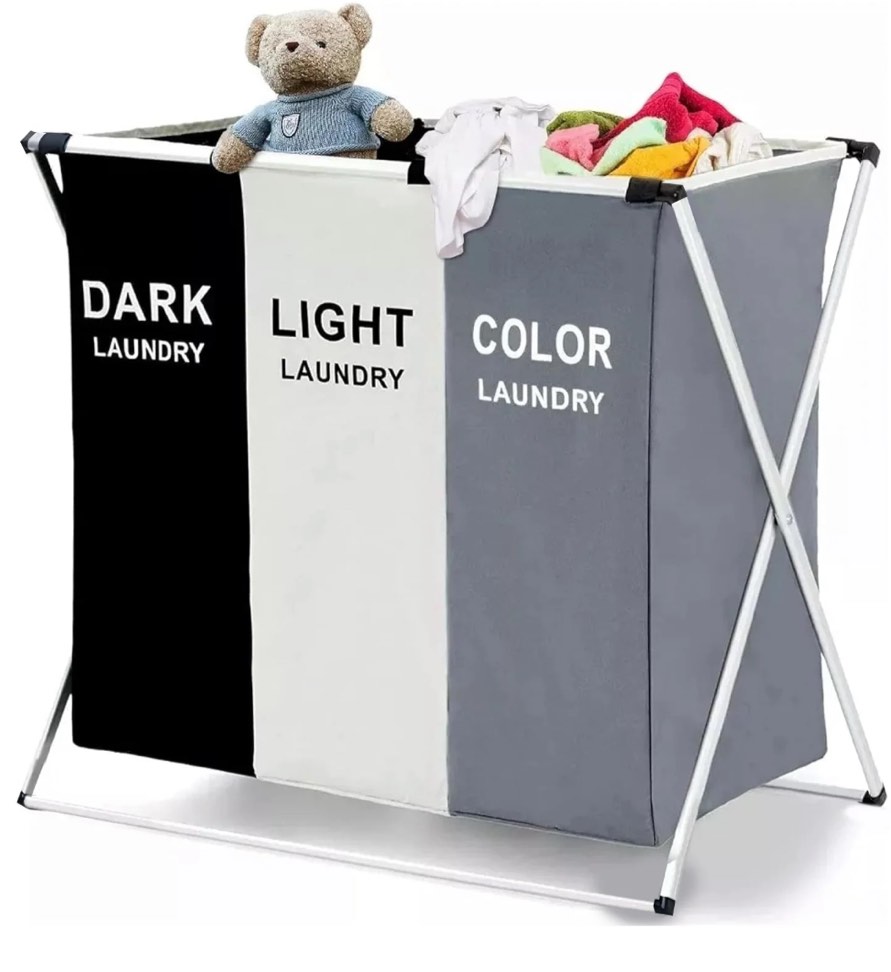 BN-LINK Laundry Basket, 3 Section Portable Laundry Bag for Dirty Clothes, Collapsible Tall Clothes Hamper with Handles for Laundey Room, Living Room