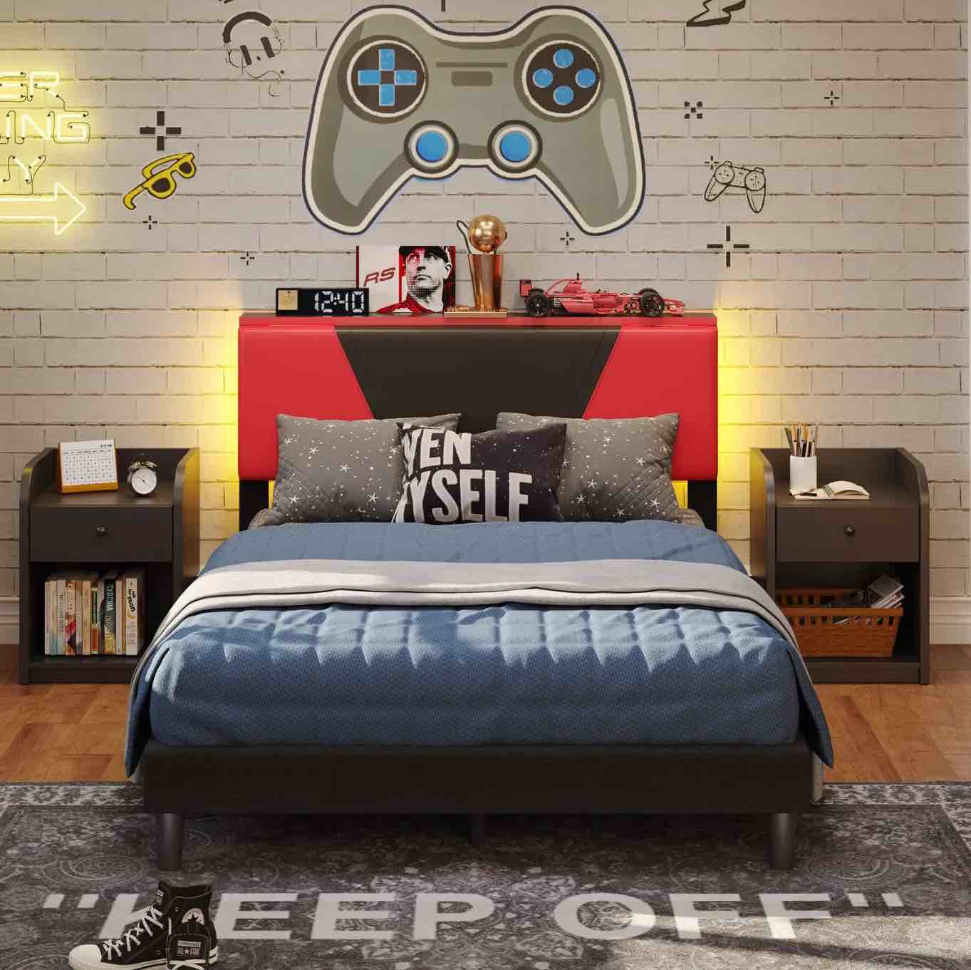 Bestier Full Size Gaming Style LED Bed Frame