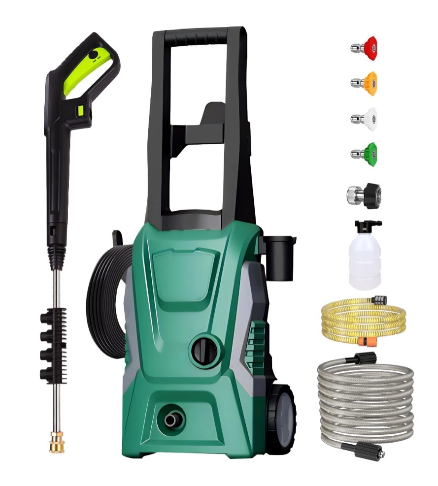 OHHANI Electric Pressure Washer with 32 ft Hose, 2030 PSI Max 2.4 GPM 220V with Foam Cannon 4 Nozzles for Cleaning Cars Patios Driveways Fences Pools
