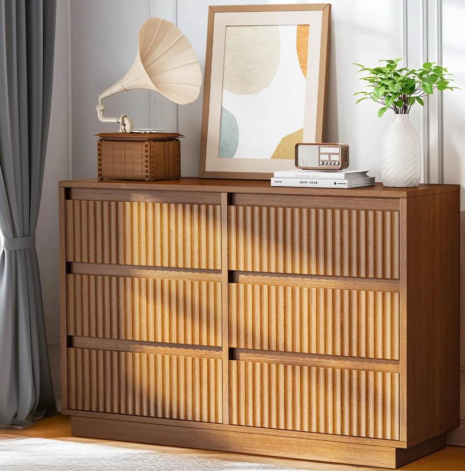 Wood Dresser, 6 Drawer Dresser for Bedroom, Modern Chest of Drawers with Deep Drawers Waterproof Living Room, Hallway, Entryway,Brown