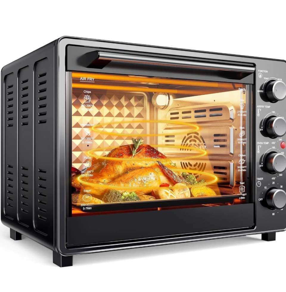34 QT Super-Large  Air Fryer, Oil-Less Air Fryer Toaster Oven Combo with Pizza, Warm, Broil, Toast, Bake, Air Fry, 5  Functions - Black
