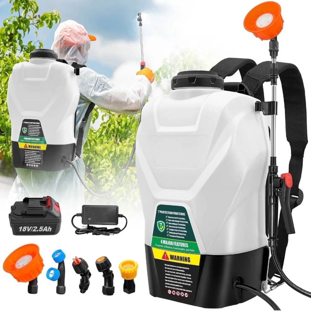 Backpack Sprayer in Lawn and Garden 4 Gallon, with 5 Spray Nozzles, Powerful Electric Battery Powered Sprayers