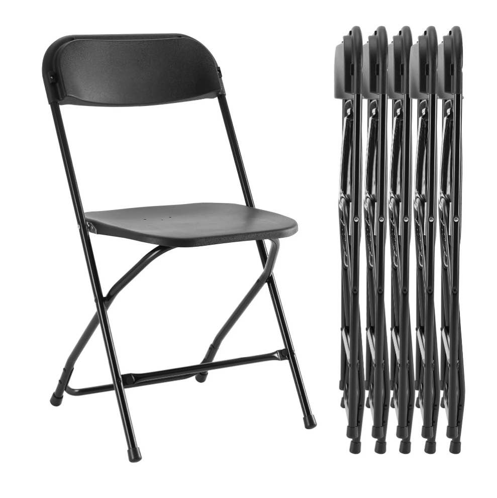 edx 6-Pack Folding Chair, Indoor Portable, Stackable for Events, Offices, Weddings and Restaurants, Black