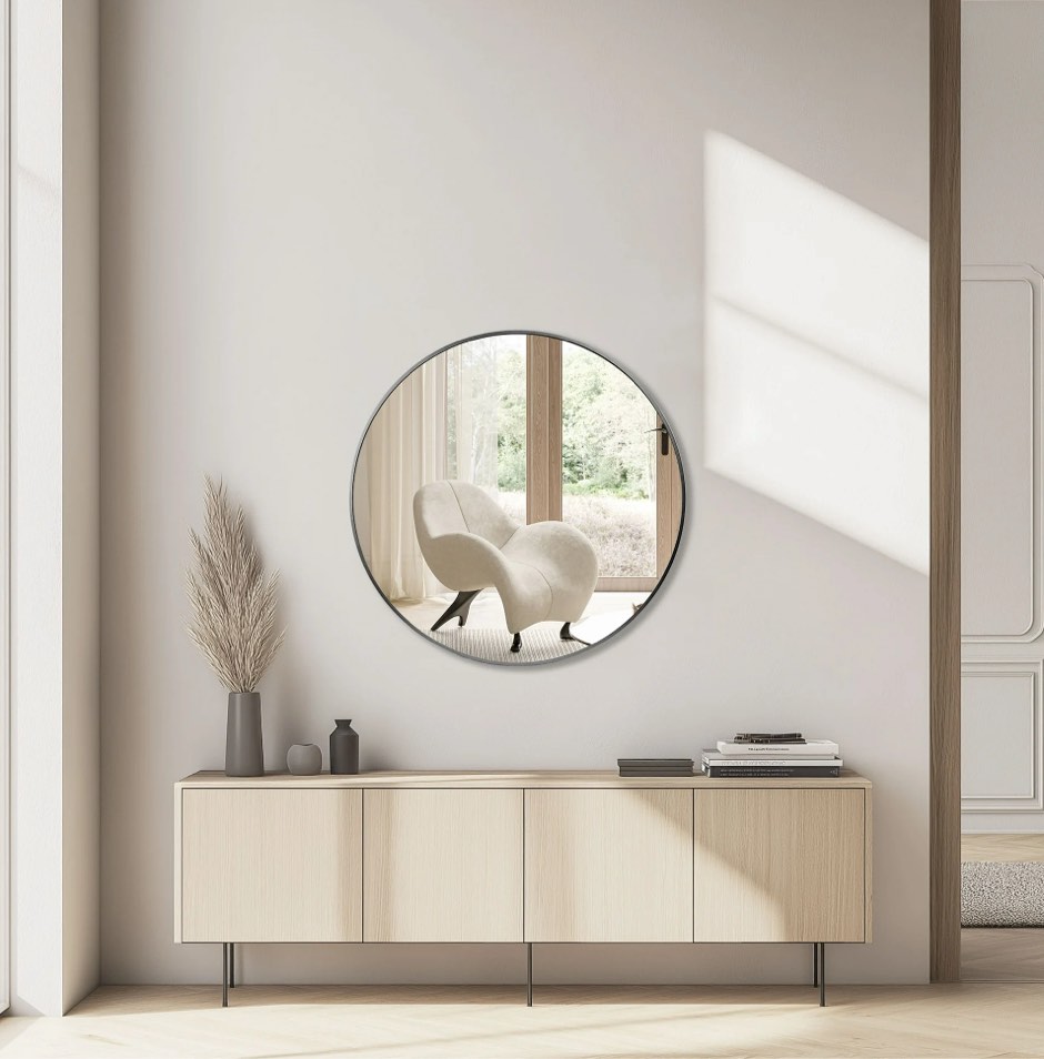 EDX 24 Wall Round Mirror with Crystal Clear Reflection Convenient Hanging Hooks and Premium Aluminum Alloy Construction Black