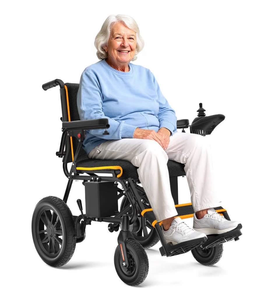 COOLHUT Electric Wheelchair 20+ miles Range All Terrain, Portable Motorized Wheelchair for Seniors, Lightweight Foldable Electric Wheelchair, 5 years warranty, 500W Dual Motors Powerful, Orange