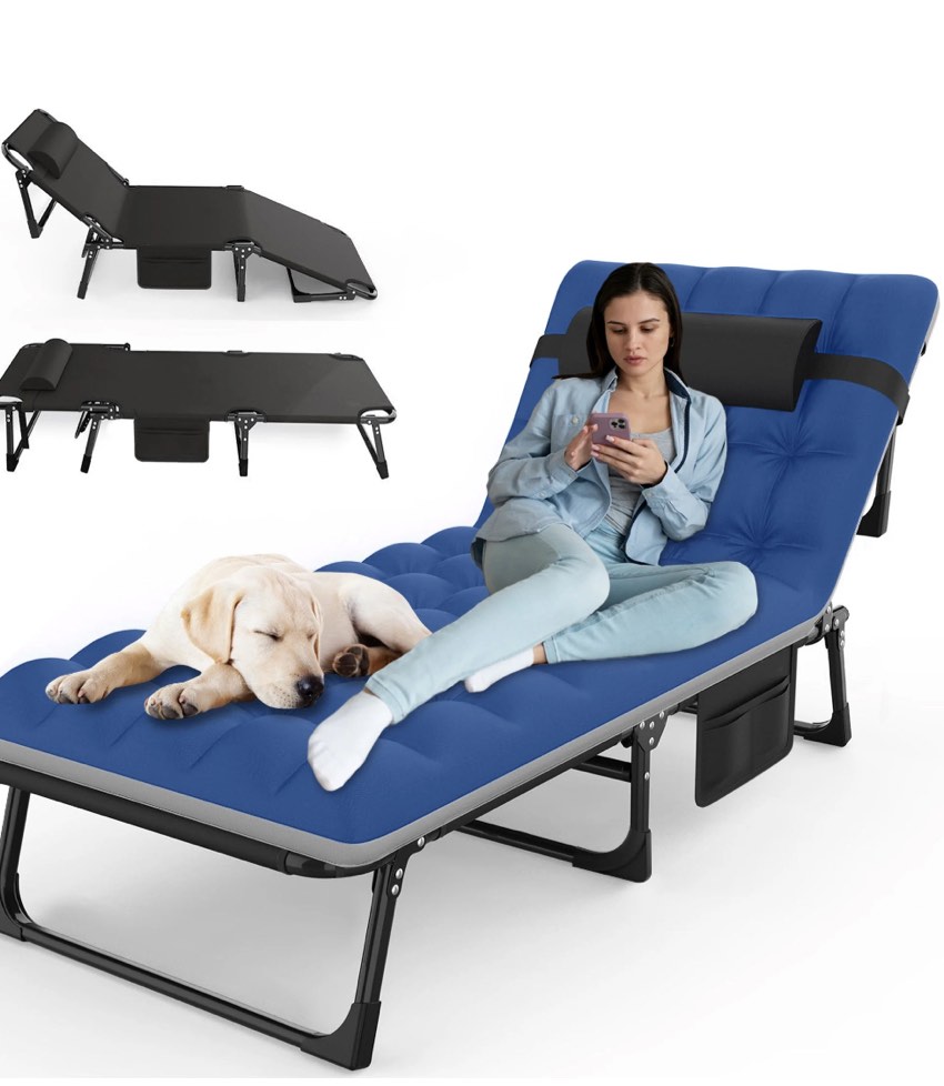 GVDV Portable Folding Camping Cot - Comfort Mattress & Pillow, Multi-Position Folding Chaise Lounge Chair, Oversized Folding Bed Cot for Outdoor, Home, Office