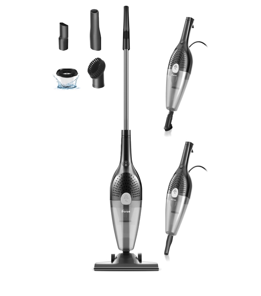 Qunler 25Kpa Corded Stick Vacuum Cleaner with Powerful Suction, 3-in-1 Lightweight Handheld Vacuum Cleaner for Home Carpet Pet Hair, Black Grey, BR602