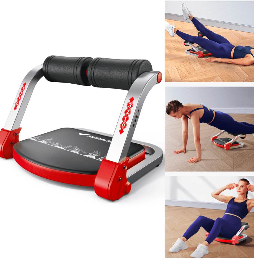 MERACH Ab Machine, Stomach Workout Equipment with 3 Resistance Levels and Auto-Rebound Feature, Sit-Up Equipment Supporting Up to 330 LBS