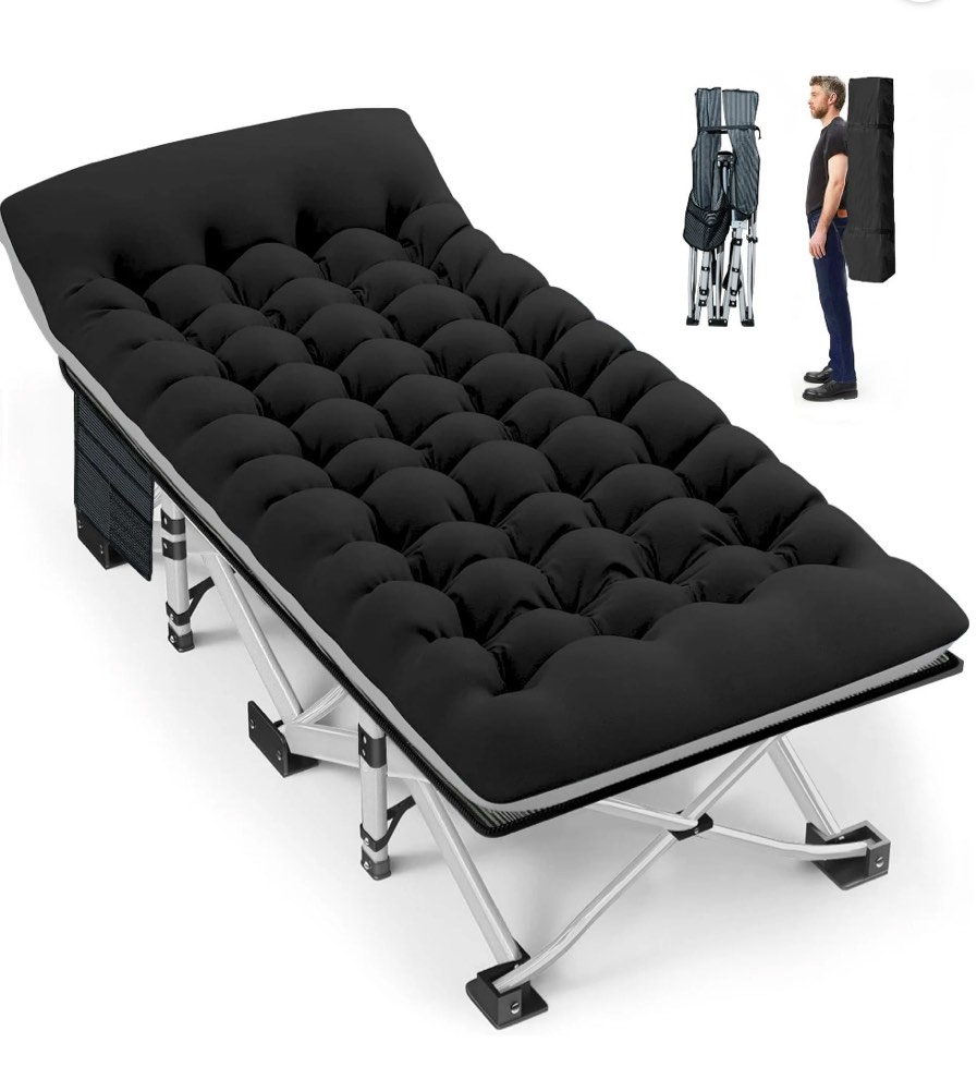 GVDV Folding Camping Cot with 2 Sided Comfort Mattress, 1200D Double Layer Oxford Folding Bed, Portable Sleeping Bed for Camp Office Nap Beach Travel