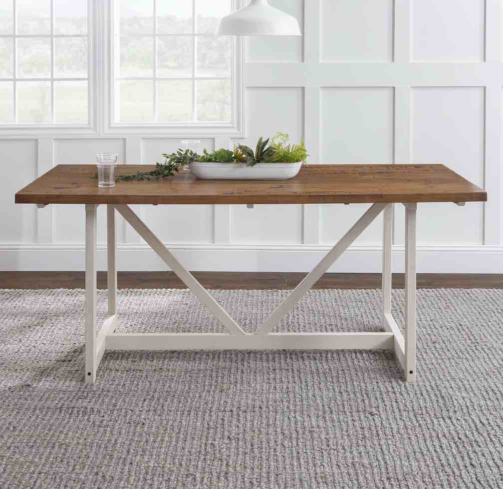 Walker Edison Modern Solid Wood Trestle Dining Table Rustic Oak/White