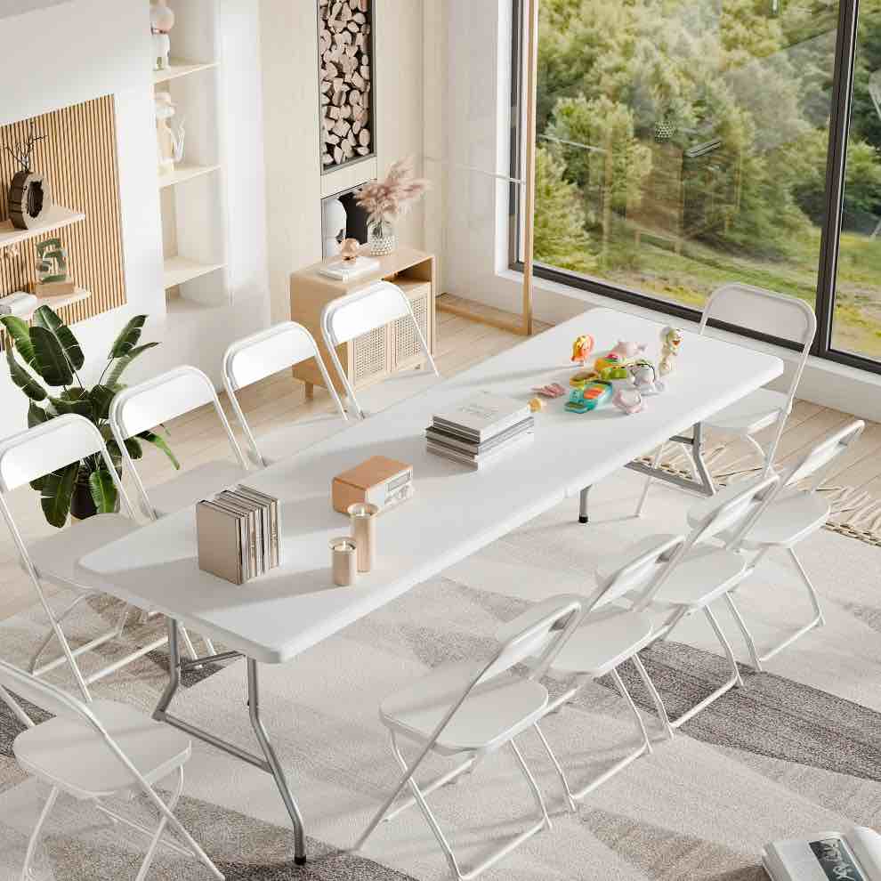 edx 10-Pack Folding Chair, Indoor Portable, Stackable for Events, Offices, Weddings and Restaurants, White