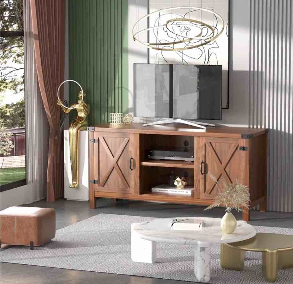 Homall Farmhouse TV Stand for 65 Inch TVs Rustic Brown Wood Entertainment Center with Storage Cabinet & Cable Management
