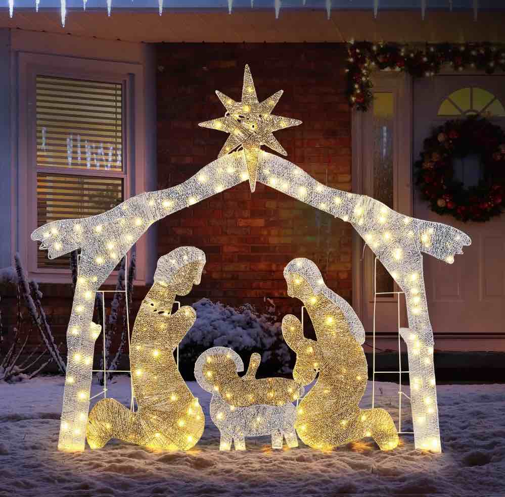 UBesGoo 6ft Light-Up Christmas Nativity Scene Christmas Outdoor Nativity Decor Decoration