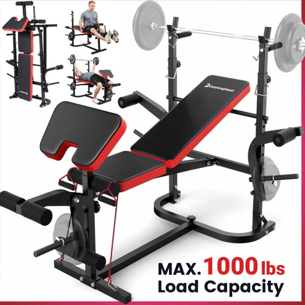 Weight Bench Set,Blacksmith Foldable 1000lbs 6-In-1 Workout Bench Press with Squat Rack Leg Developer Preacher Curl Butterfly Arms,Gym Exercise Equipment Bench for Full Body Home Gym