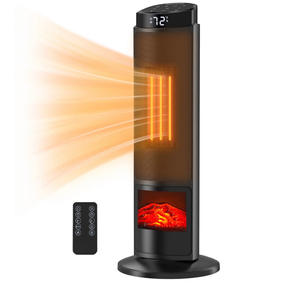 JIOABL Electric Space Heater with Remote and Thermostat, Overheating Protection for Indoor, Black