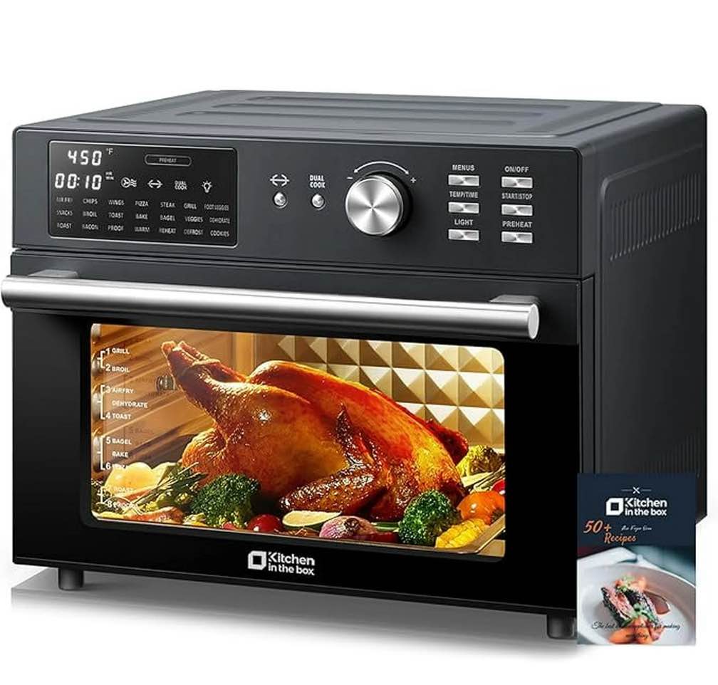 Kitchen in the Box 32QT Digital Air Fryer Toaster Oven Combo, 21-in-1 Convection Oven with Rotisserie & Dehydrate, Family-Size Countertop Oven with 6 Accessories, 1800W, Black