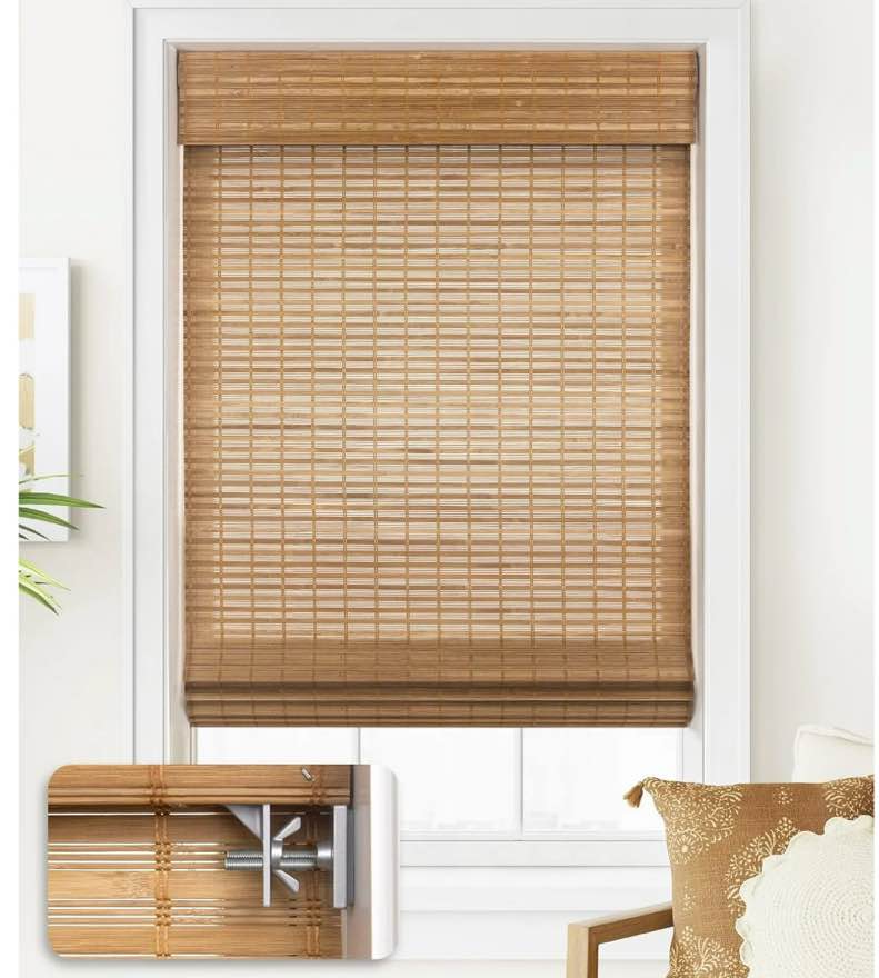 LazBlinds No Tools No Drill Cordless Bamboo Roman Shades, Light Filtering Window Treatment, Roll Up Bamboo Blinds for Window 31'' W x 64'' H, Squirrel