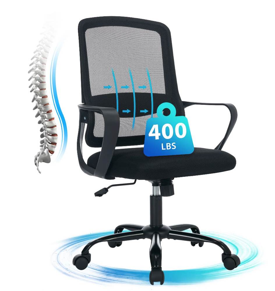 JONPONY Big and Tall Office Chair 400LBS Ergonomic Office Chair with Lumbar Support, Adjustable Armrest and Headrest Mesh Chair,8 Hours Heavy Duty Design,Black