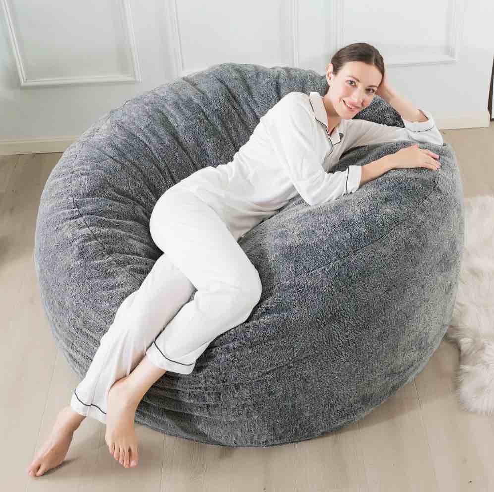 KINMEROOM 3.5~4ft Premium Plush Soft Support Bean Bag Chair for Teenagers and Adults | Heather Gray